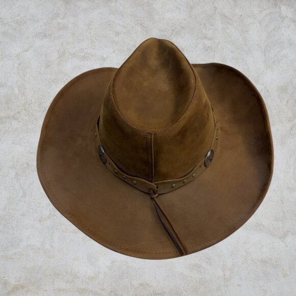 STETSON -- Roxbury Mocha Distressed Leather Cowboy Hat, Large, Like New - Picture 3 of 11